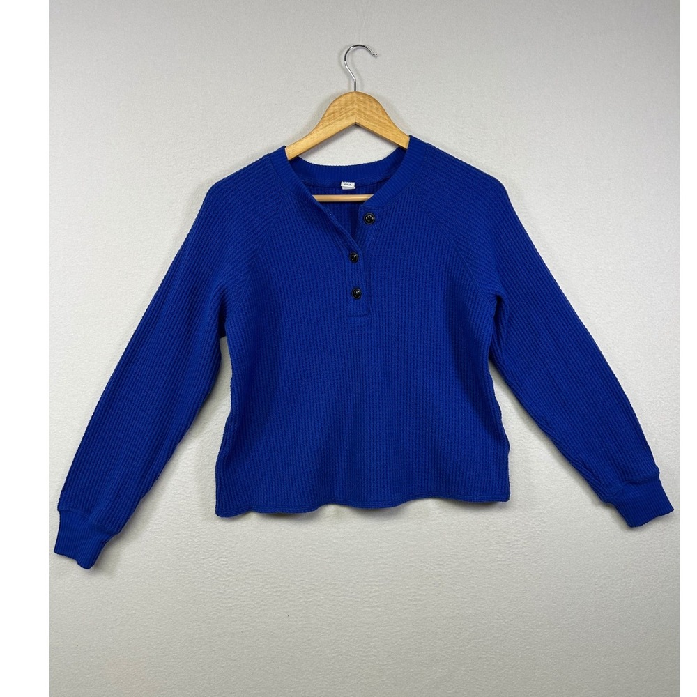 Gorpcore Old Navy Womens XS Royal Blue Waffle Knit Henley Long Sleeve Top